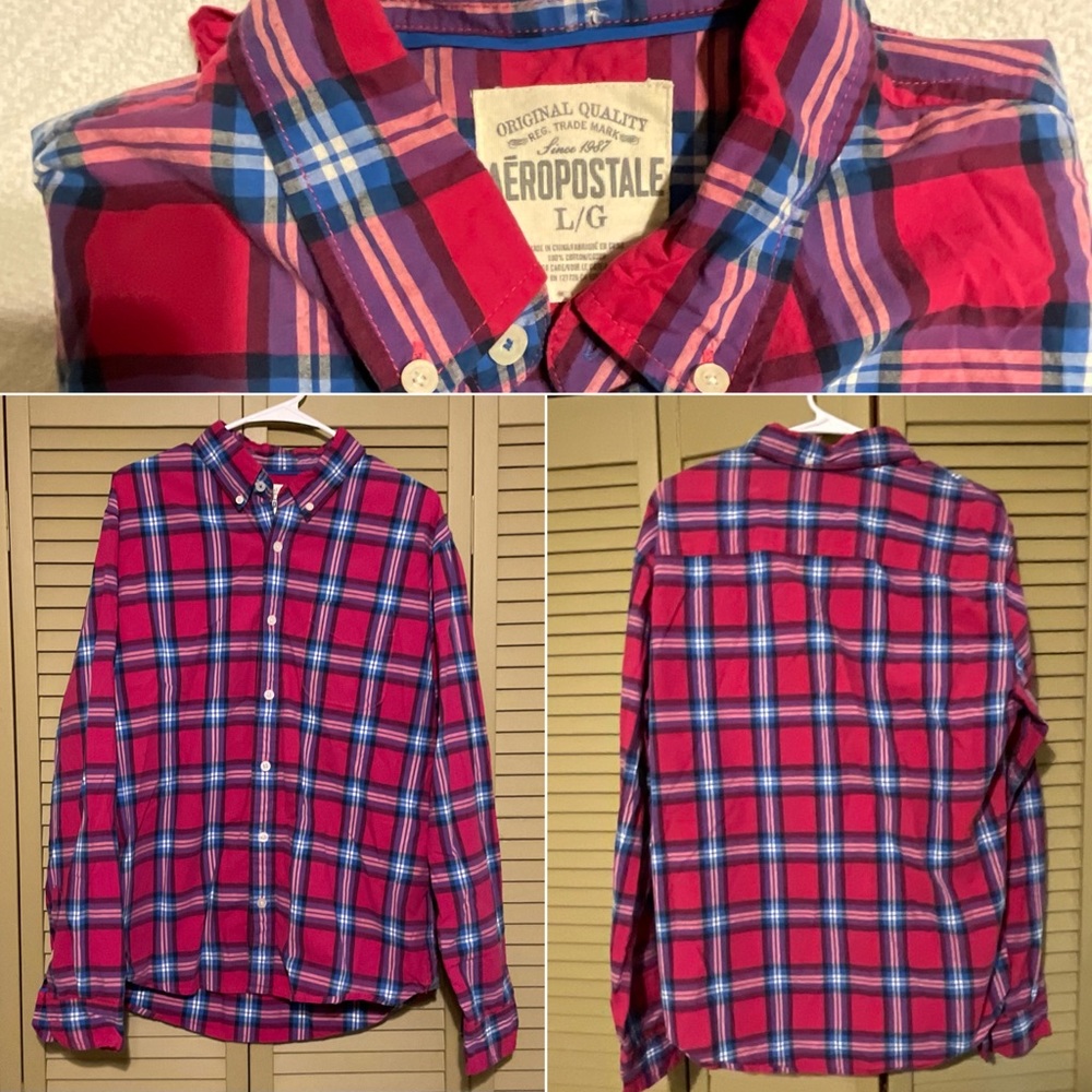 Men’s Aeropostale pink/blue button down shirt